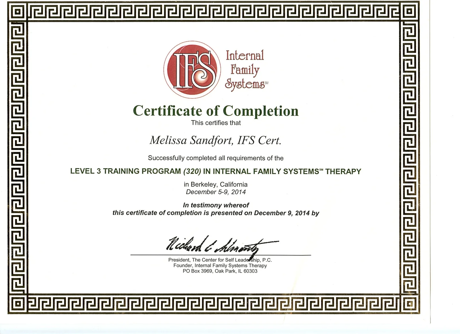 IFS Level 3 training certificate