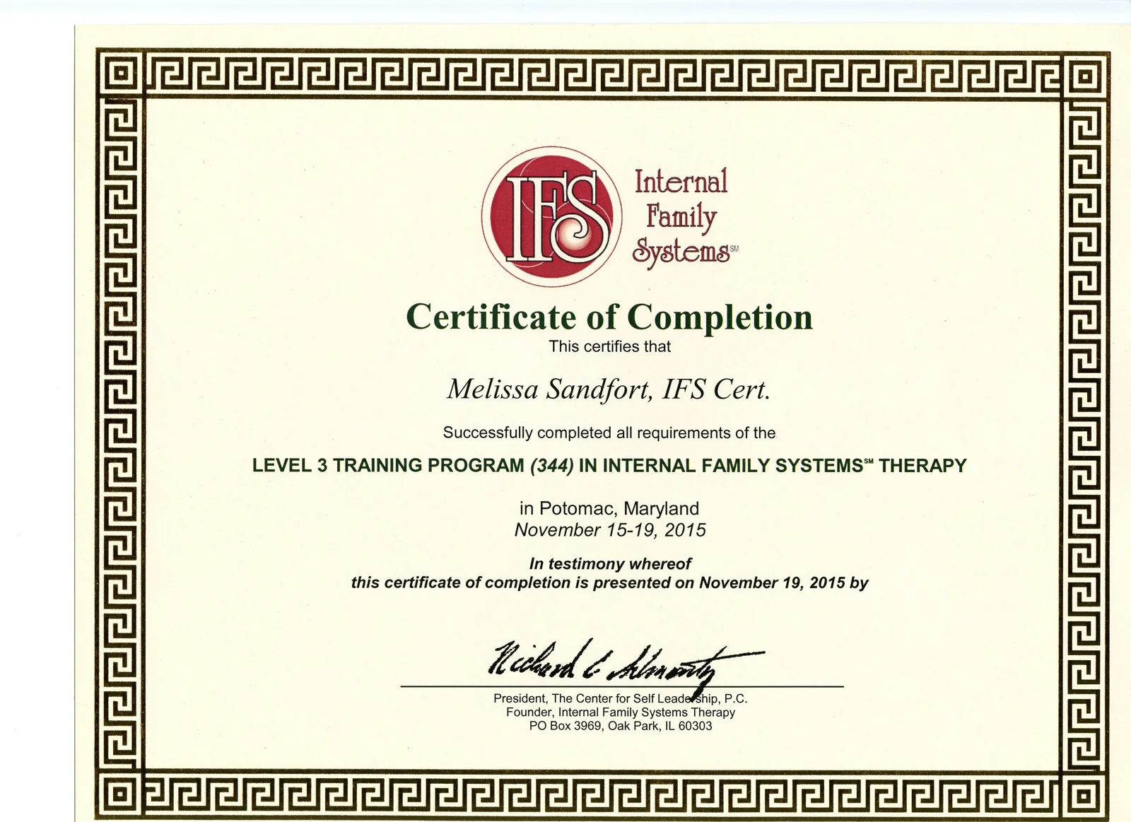 IFS Level 3 training certificate