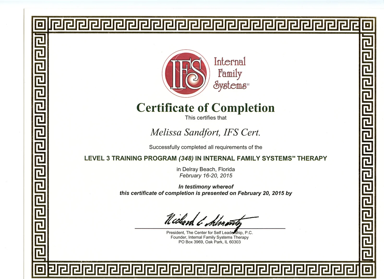IFS Level 3 training certificate