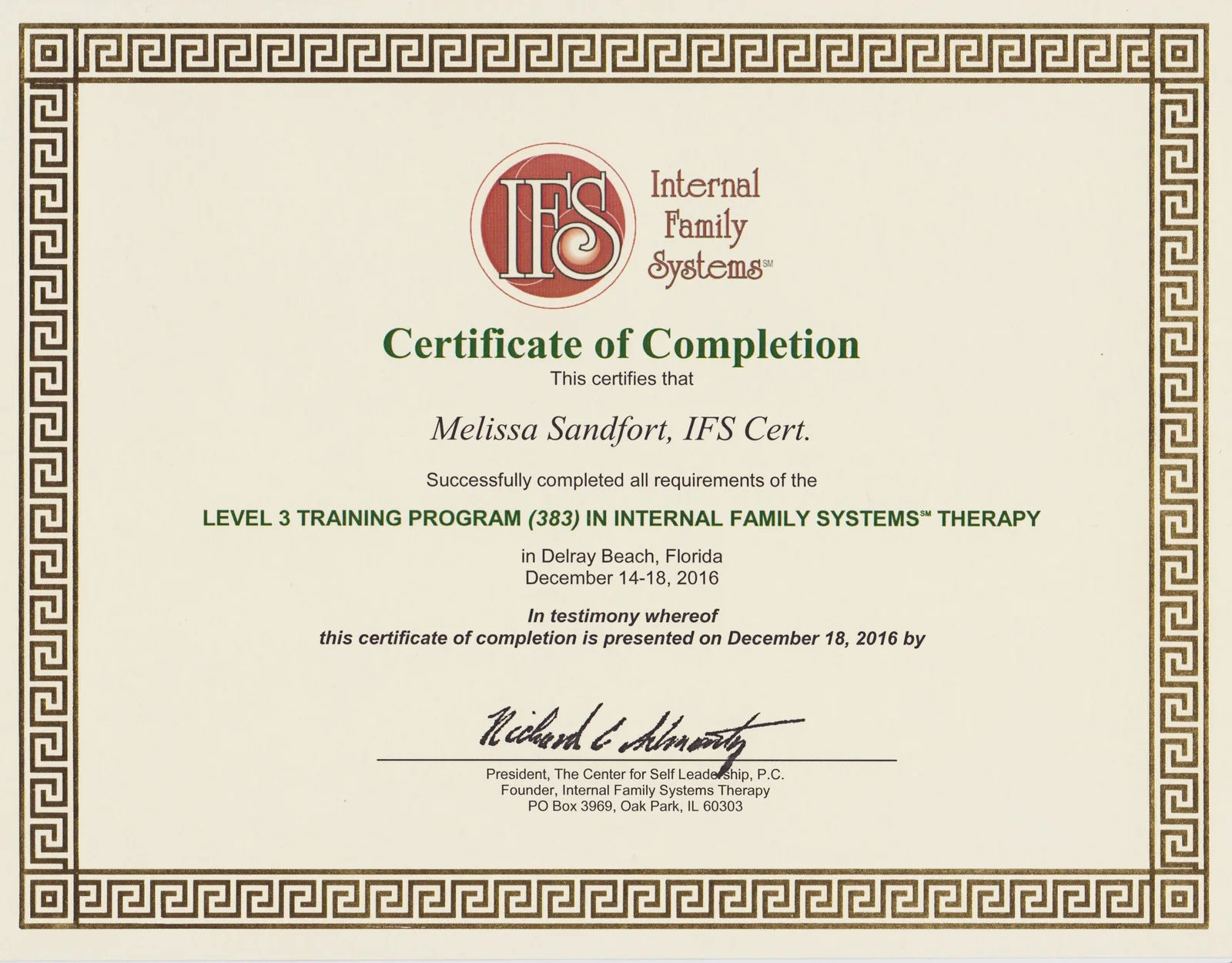 IFS Level 3 training certificate